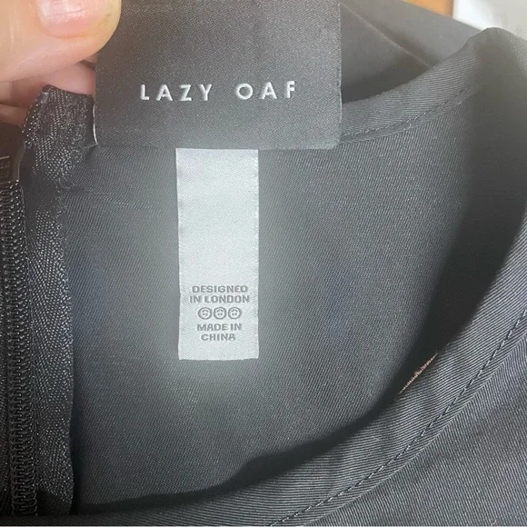 Lazy Oaf Embroidered Doodles Side Tie Black Dress 10 - Picture 12 of 14